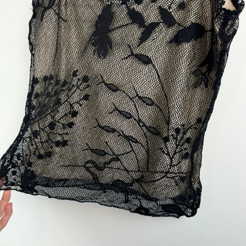Vintage Y2K Black Lace Mesh Overlay Cami Tank Top Sz Medium - Picture 12 of 13